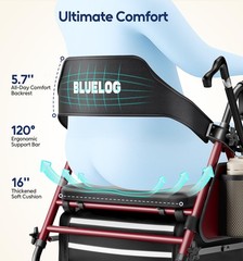 Bluelog Walkers for Seniors Rollator Walkers with Seat, 350lb Capacity with C…