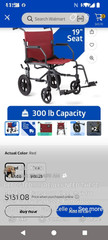 Medline Red Transport Wheelchair 19″ Seat 300 lb Lightweight Foldable