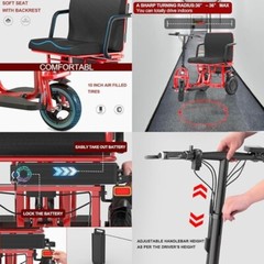700W 3-Wheel Foldable Senior Mobility Scooter 20Miles 15mph W/O Airplane Battery