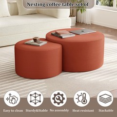 Bshomgi Nesting Coffee Table Set Of 2 Upholstered Round Corduroy Circle Foam