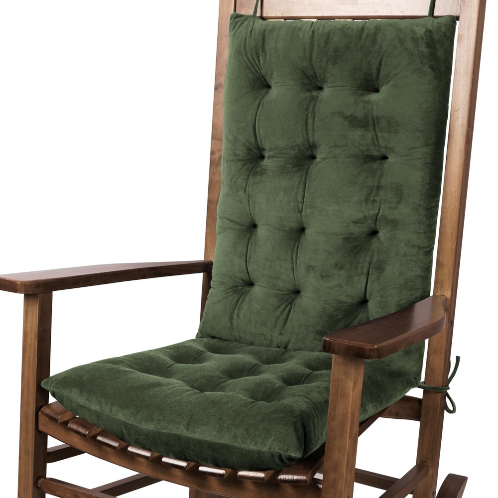 FlyGulls Rocking Chair Cushions Indoor Velvet Pads 2 Pieces Set, Green