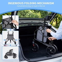 Lightweight 3 Wheel Upright Rollator Walker 8in Wheels Folding Mobility Aid