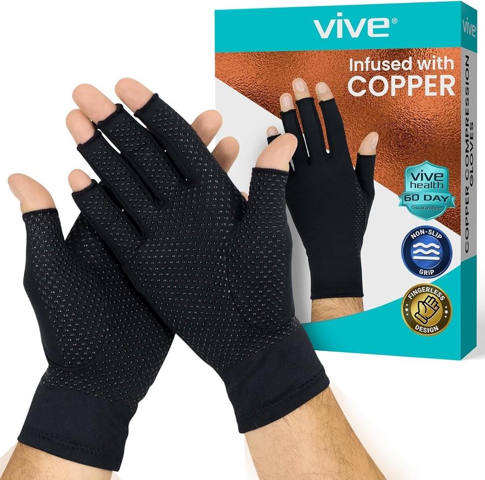 Vive Copper Fingerless Arthritis Gloves Pain Relief for Men & Women Small