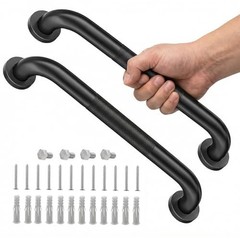 2 Pack Shower Grab Bars for Bathroom 16 Inch Black Knurled 2 Pack 16 Inch