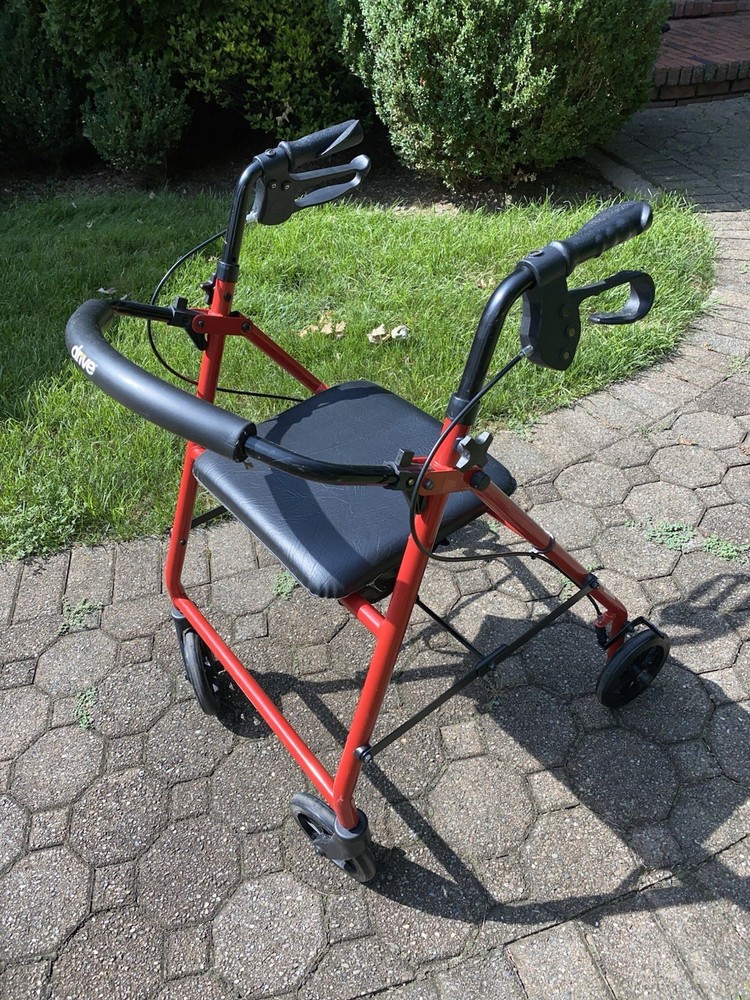 Drive 4-Wheel Rollator Walker Red/Black Padded Seat, Backrest, Handbrakes