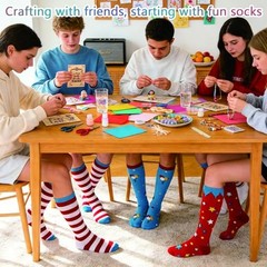 3 Pairs Funny Movie Sock Red and White Striped Crazy Knee High Small-Medium