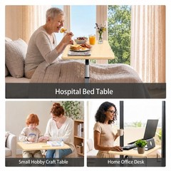 Pneumatic Adjustable Overbed Bedside Table with Wheels 23.62 x 15.75 x 39.37 in