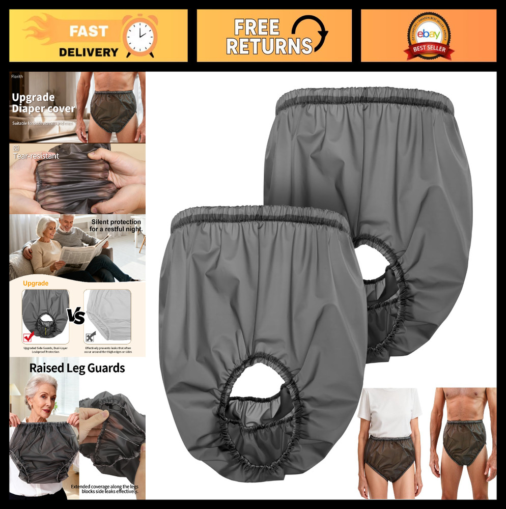 2 Pack Waterproof Incontinence Pants for Adults, Reusable Diaper Covers, Leak-Pr