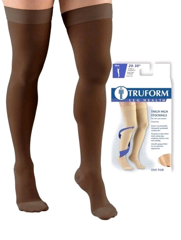 Truform 20-30 mmHg Thigh-High Dot-Top Compression Stockings (Brown,XL)