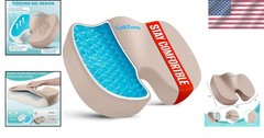 Large Ergonomic Gel Cushion for Office, Gaming, and Car – Pain Relief Khaki