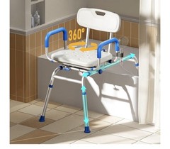 Bluelog Sliding Shower Chair 360° Swivel Padded Seat Extra-Wide Non-Slip