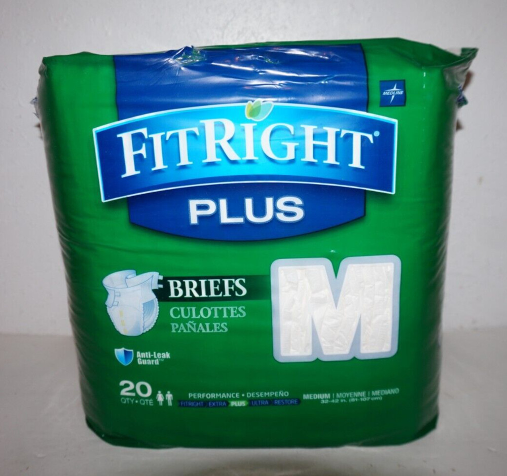 20 Count FitRight Plus Underwear Briefs Unisex Adult M Side Tabs Incontinence