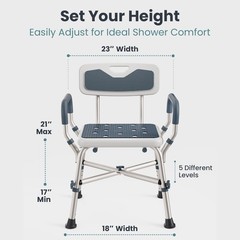 PELEGON Shower Chair for Elderly Disabled 450lb Padded Armrests Back #R047