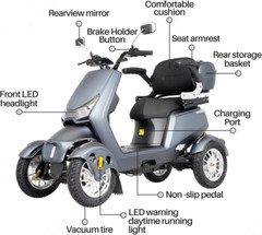 4-Wheels 800W Electric Mobility Scooter 31 Miles Heavy Duty for Seniors 440lbs