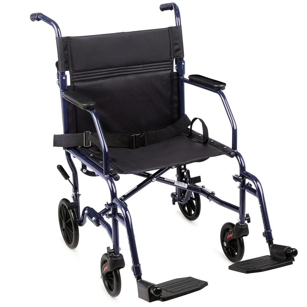 Carex Lightweight Blue Transport Wheelchair 25lbs Folding Portable 19 Inch Seat