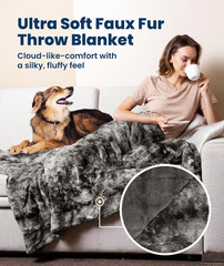 Soft & Comfortable Gray Faux Fur Throw Blanket for Couch – (50″x65″) Minky & Flu