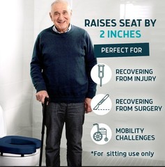 Lunderg Padded Toilet Seat Riser for Seniors – 2 inches. Universal Fit – Firm