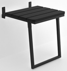 Folding Handmade Teak Wood Seat with Legs, Wall Mount, Black, ADA Compliant