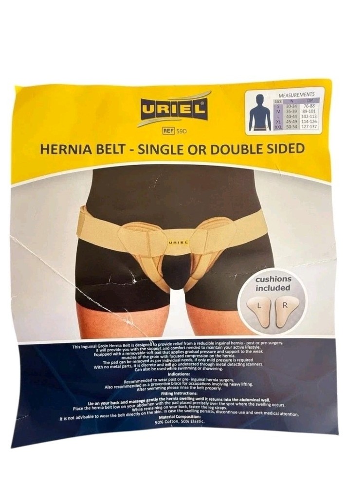 Uriel Hernia Belt Dual-Sided Support Cushions Included Adjustable Beige XL