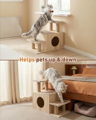 Kinotail 3-In-1 Pet Stairs For Cats 7.87 Depth Pet Steps For Cat Wood Cat