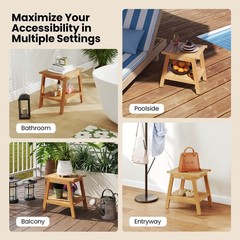 20″ Teak Wood Shower Bench w/Storage Shelf Adjustable & Anti-slip Foot Pads