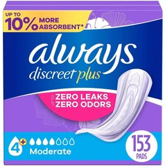 Always Discreet Incontinence Pads Moderate 153 Count Women Plus Absorbency
