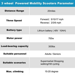 3 Wheels 350W Foldable Mobility Scooter With ice cooler box For Camping Fishing