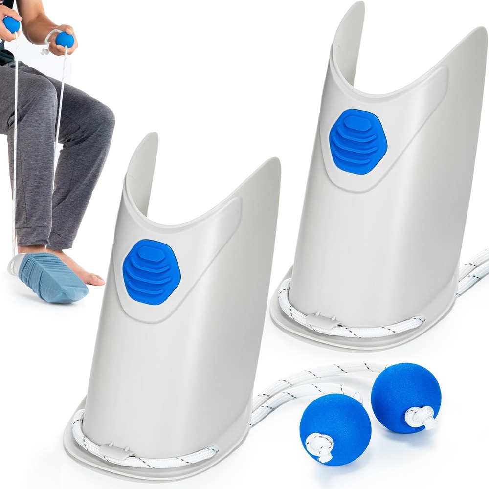 Sock Aid – 2 Pack Socks Helper with Adjustable Cords, Easy on 2, 2 Ash Gray