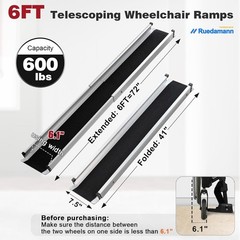 Ruedamann 6FT Telescoping Wheelchair Ramp Aluminum Portable Non Slip 600lbs 2PCS