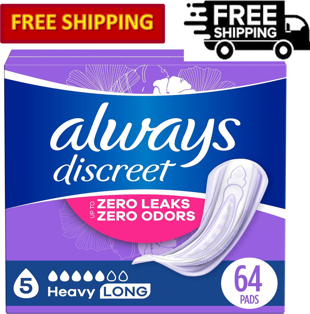 Always Discreet Adult Incontinence Pads Heavy Absorbency & Long Length, 64 Count
