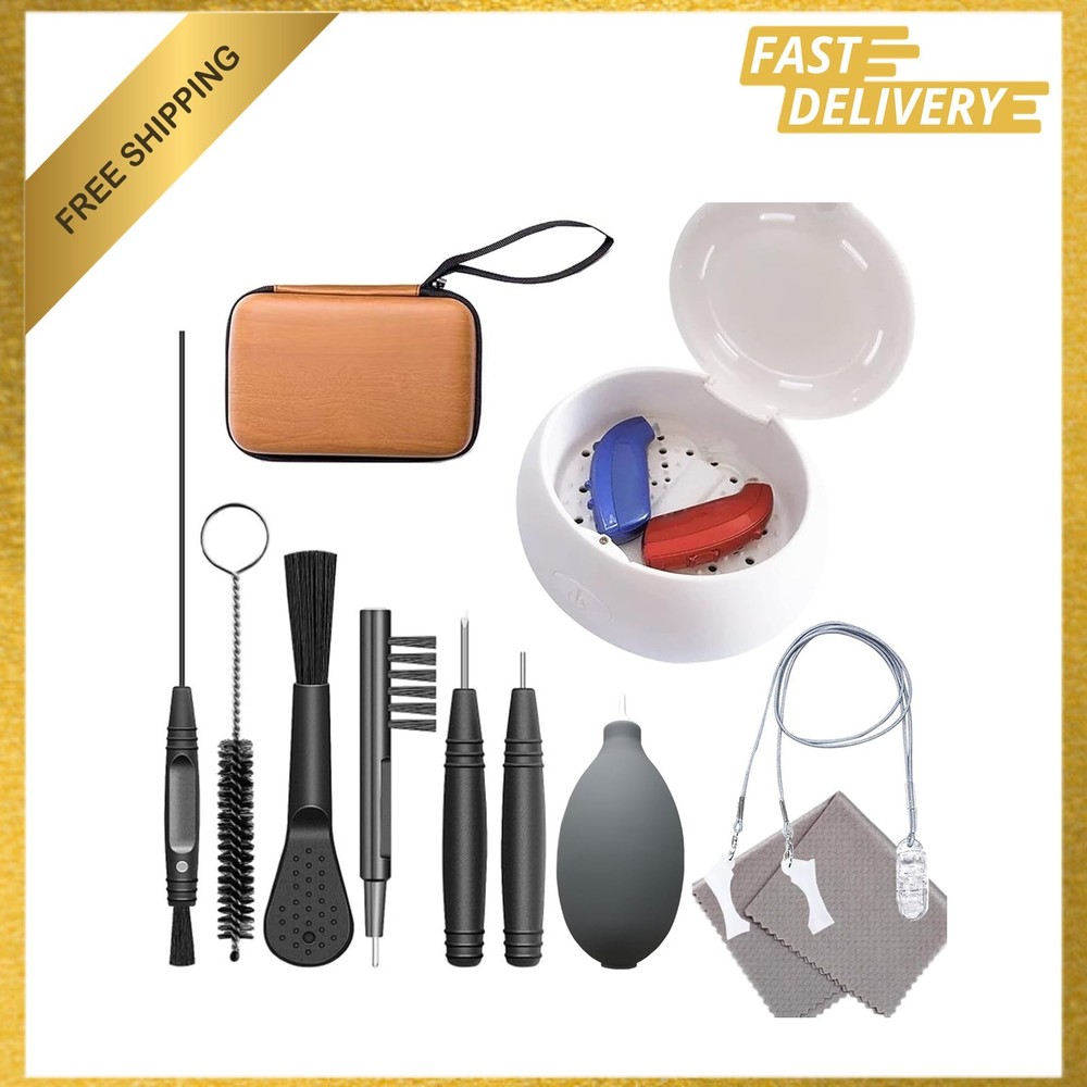 Hearing Aid Cleaning Kit, 10-Piece Earwax Removal Tools, Rechargeable Drying
