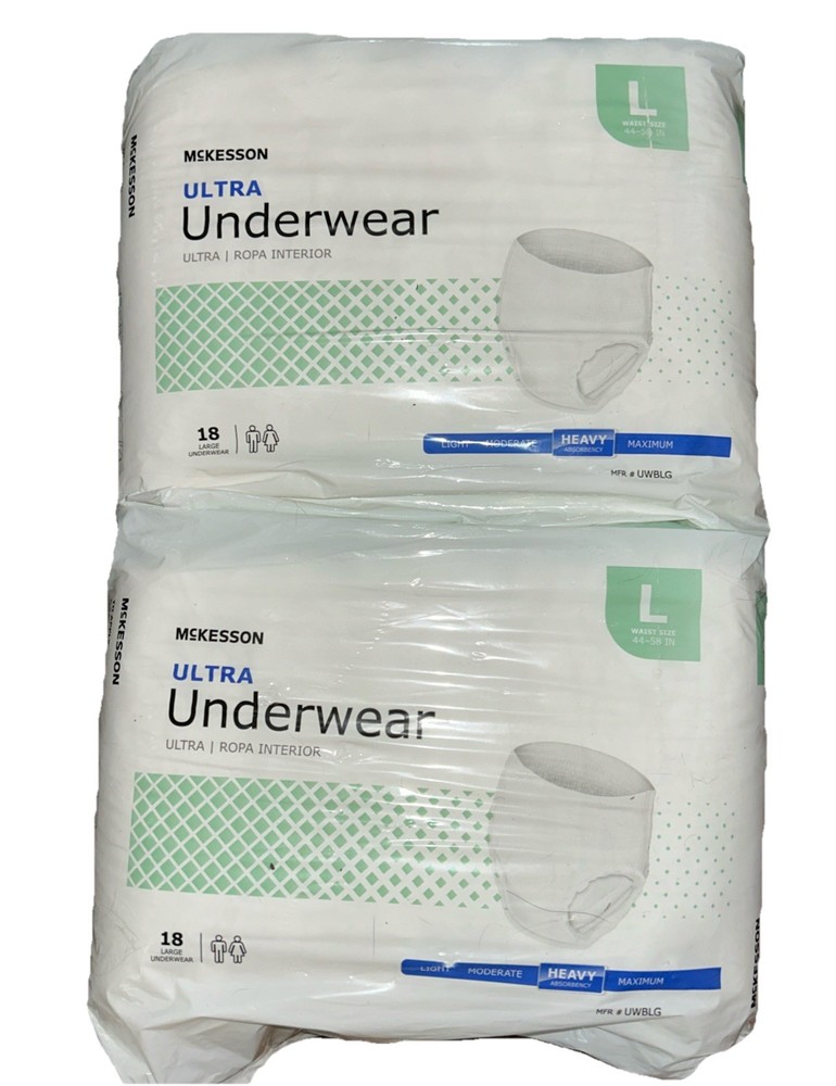 *QTY 2* McKesson UWBLG Unisex Adult Disposable Underwear Size Large White Heavy