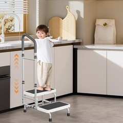 2 Step Stool Supports 400 Lbs, Adjustable Handrail, Non-Skid Platform – Ideal