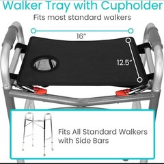 Vive Walker Tray for Folding w/Cup Holder Adult Mobility Black SHIPS SAME DAY