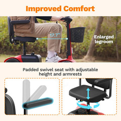 S1 Folding 4-Wheel Mobility Scooter for Seniors – 25-Mile Range, Red
