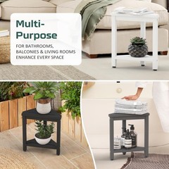 Waterproof Shower Foot Rest 14in, HDPE Small Stool for Bath Corner, Black