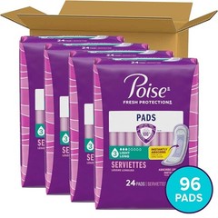 Poise Incontinence Pads & Postpartum 3 Drop Light Absorbency Long 24 ct 4-Pack