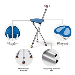 Goplus Walking Cane Seat Folding Cane Chair Heavy Duty Aluminum Alloy Crutch