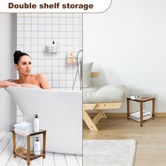 Small Triangular Shower Bench with Storage – Acacia Wood