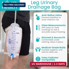 Vive Foley Catheter Leg Bag w/Easy-Tap 18″ Tube – Urinary Drainage Bag, 1000mL,