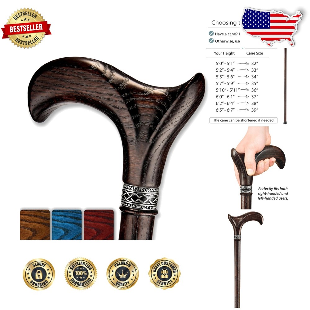 Handcrafted Oak Walking Cane, Ergonomic Derby Handle, 36″ Walnut, 400lb Capacity
