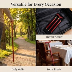 Handcrafted Solid Wood Walking Cane, 3-Section Detachable Brass Joints, Ergon…