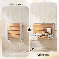 18in Wall Mount Shower Seat Fold Down Shower Bench for Adults Bathroom