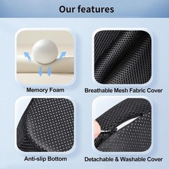 Thick Non-Slip Memory Foam Seat Cushion with Washable Cover & Storage Pocket