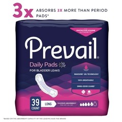 Prevail Daily Pads 13in Long Maximum Absorbency Disposable