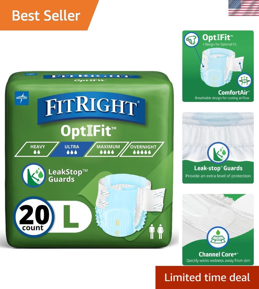 Ultra Heavy Absorbency Adult Diapers for Men & Women, 20 Count, Waist 44-56in