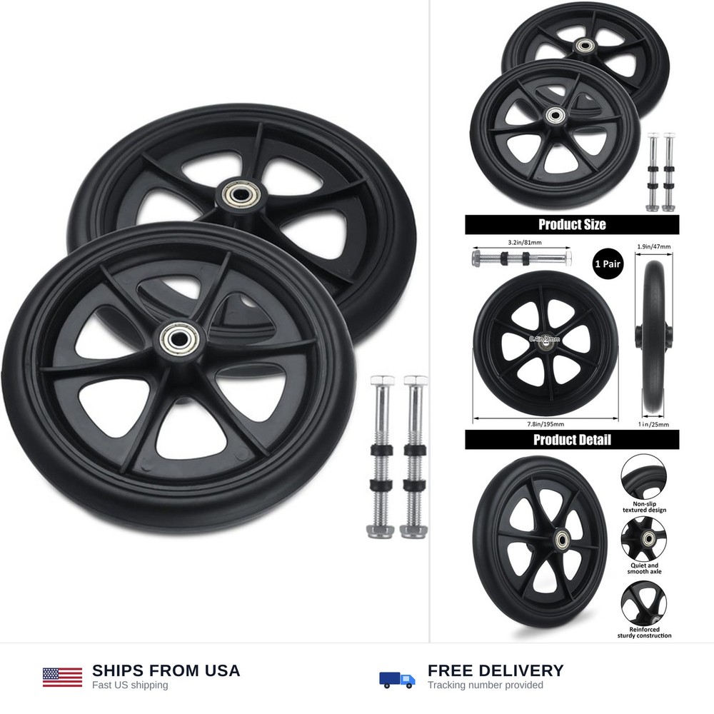 2 Pcs Walker Wheels Replacement 8 Inch Solid Wheelchair Front Wheels, Anti-Sl…