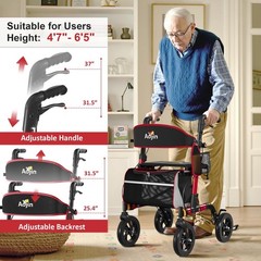 Walkers for Seniors, Rollator Walker with Seat, 350 lb Weight Capacity, Red