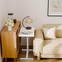 Adjustable Bedside Table with Wheels, Phone Stand, Cup Holder and Headphone H…
