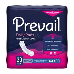Prevail Daily Incontinent Pad 9-1/4″ L Regular Length Moderate 180 Ct